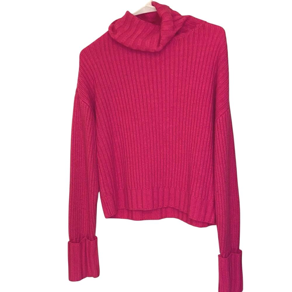 Nine West Pink Ribbed Turtleneck Sweater Small Cropped Long Sleeve Cozy